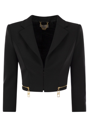 Elisabetta Franchi Stretch Crepe Cropped Jacket With Zip