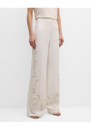 Samantha Beaded Floral-Embroidered Pants