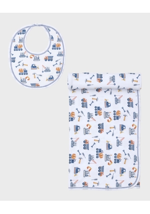 Boy's Construction Crew Bib & Blanket Set