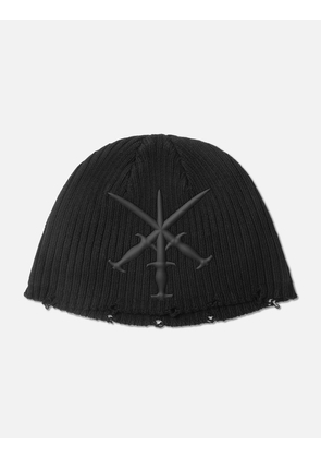 Dagger Distressed Knit Beanie - Black