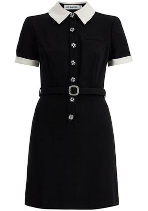 crepe mini dress with belt - 6 Black