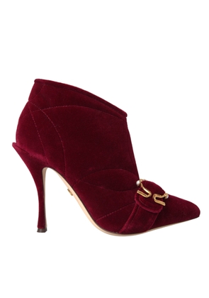 Dark Red Velvet Devotion Buckle Boots Shoes - EU36/US5.5