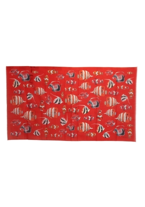 Elegant Red Fish Print Cotton Scarf