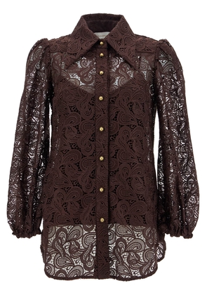 of lace shirt on white background - 0 Brown