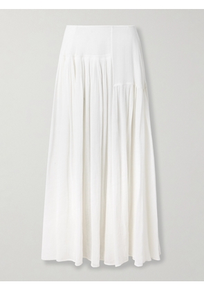 The Row - Femke Silk-trimmed Pleated Cotton-gauze Maxi Skirt - White - US0,US2,US4,US6,US8,US10,US12