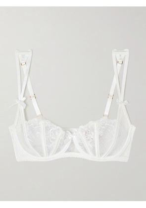 Agent Provocateur - Rosia Embroidered Lace, Tulle And Satin Underwired Balconette Bra - White - 32B,34B,36B,32C,34C,36C,32D,34D,36D,32DD,34DD,36DD,32E,34E,36E