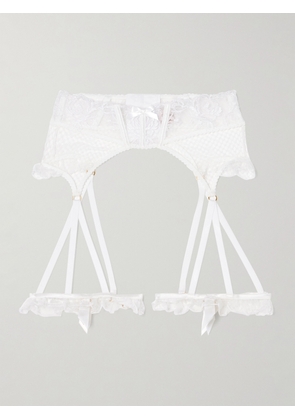 Agent Provocateur - Rosia Embroidered Lace, Tulle And Satin Suspender Belt - White - 1,2,3,4,5