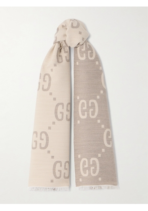 Gucci - Logo-jacquard Wool And Silk-blend Scarf - Ivory - One size