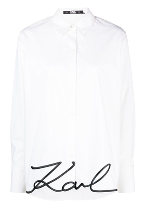 Karl Lagerfeld signature-embroidery organic cotton shirt - White