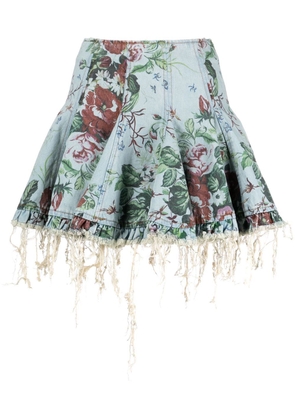 Molly Goddard floral-print distressed skirt - Blue