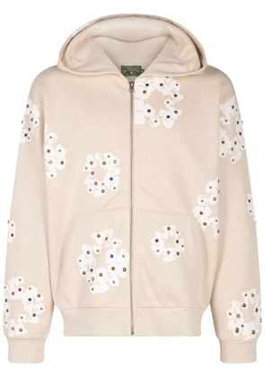 Denim Tears Rhinestone Cotton Wreath zip hoodie - Neutrals