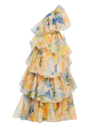 Leo Lin Paloma one-shoulder floral-print gown - Yellow