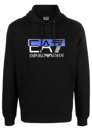 Ea7 Emporio Armani logo-print cotton hoodie - Black