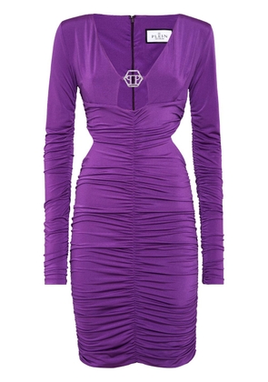 Philipp Plein logo-plaque ruched minidress - Purple