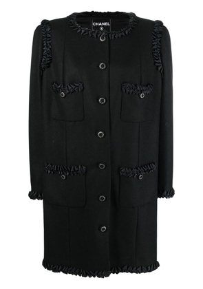 CHANEL Pre-Owned 2008 ruffle-detailed wool-blend coat - Black