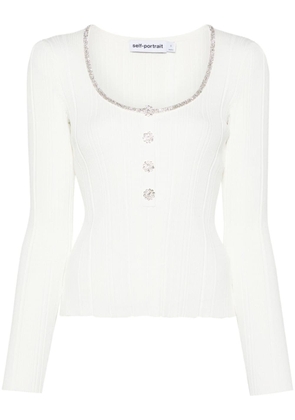 Self-Portrait diamanté-embellished knitted top - White