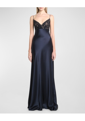 Lace Empire-Waist Satin Gown