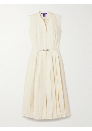 Ralph Lauren Collection - Kennedi Belted Pleated Linen Midi Dress - Cream - US0,US2,US4,US6,US8,US10,US12