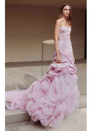 Marmar Halim - Tulle-Trimmed Ruched Silk-Blend Taffeta Gown - Pink - FR 40 - Moda Operandi