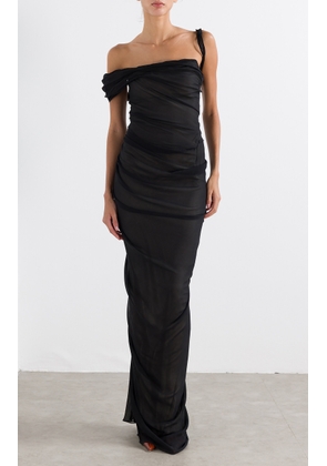 Marmar Halim - Silk Chiffon Off-Shoulder Gown - Black - FR 34 - Moda Operandi