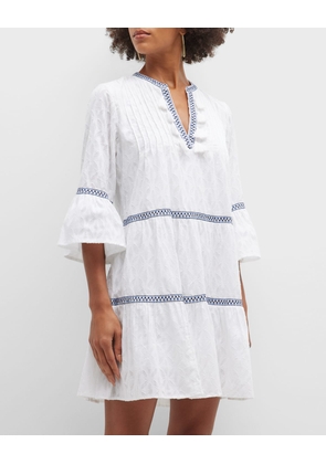 Embroidered Tassel V-Neck Cotton Tunic Dress