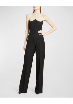 Strapless Tailored Jumpsuit with Lace-Up Back