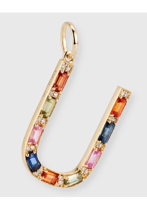 14K Yellow Gold Initial U Multi-Color Sapphire and Diamond Pendant