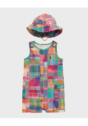 Boy's Madras Plaid-Print Shortall, Size 3M-24M