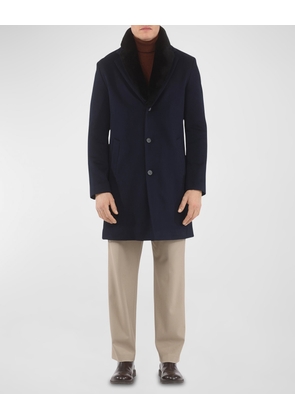 Men's Loro Piana Cashmere Short Coat with Detachable Lamb Shearling Collar