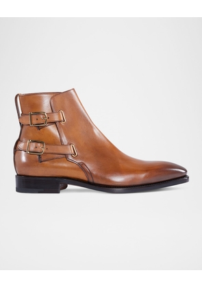 Men's Simon Double-Buckle Leather Ankle Boots