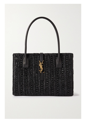 SAINT LAURENT - Panier Leather-trimmed Raffia Tote - Black - One size