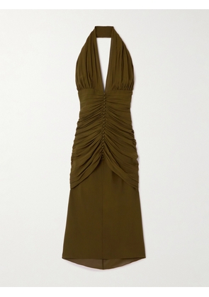 SAINT LAURENT - Ruched Silk-crepe Halterneck Dress - Green - FR38,FR40