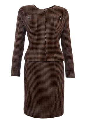 CHANEL Pre-Owned 1990s houdstooth tweed skirt suit - Brown