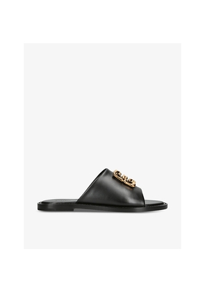 Womens Givenchy Logo-plaque flat leather sandals