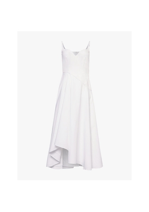 Womens Alexander Mcqueen Asymmetric sweetheart-neck cotton-poplin midi dress