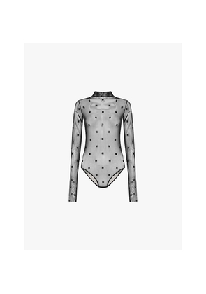 Womens Givenchy Monogram-pattern sheer stretch-woven bodysuit