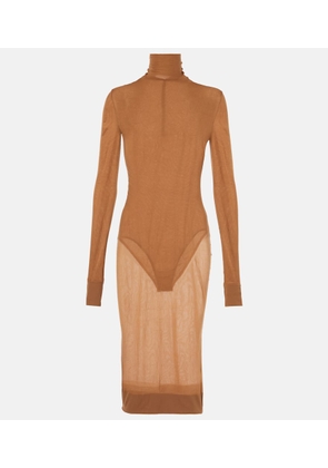 Saint Laurent Sheer turtleneck jersey midi dress