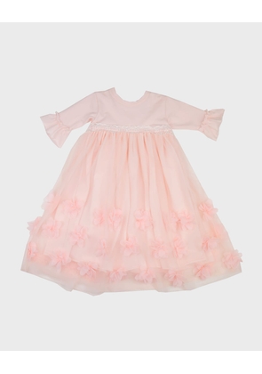 Girl's Peach Blossom Tulle Floral Lace Gown w/ Headband, Size 0-3M