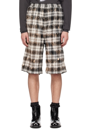 We11done Black Crinkled Check Shorts