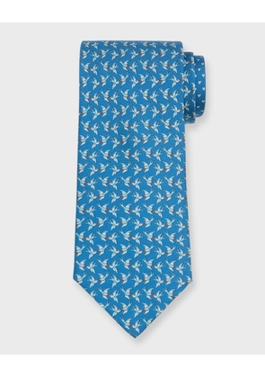 Men's Sparrow-Print Silk Tie