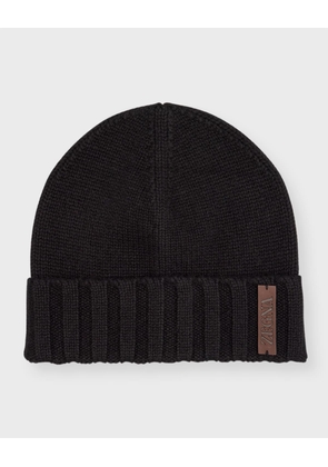 Men's Leather-Logo Cashmere Beanie Hat