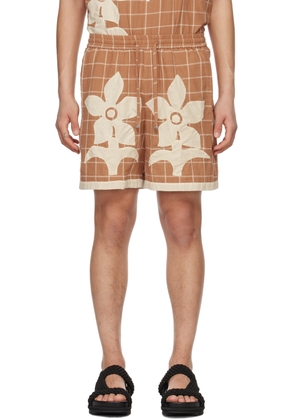 HARAGO Brown Appliqué Shorts