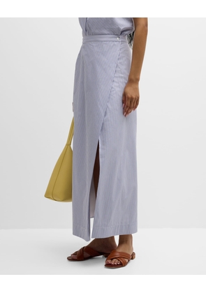 Slit-Hem Striped Cotton Maxi Skirt