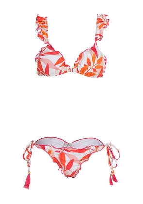 Brigitte leaf-print bikini set - White