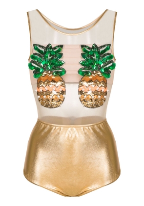 Brigitte sequin-embellished scoop-neck swimsuit - Gold