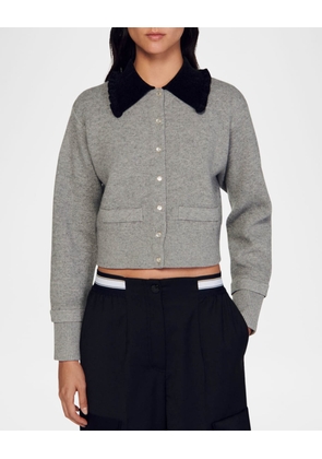 Etienne Velvet Collar Wool Crop Cardigan