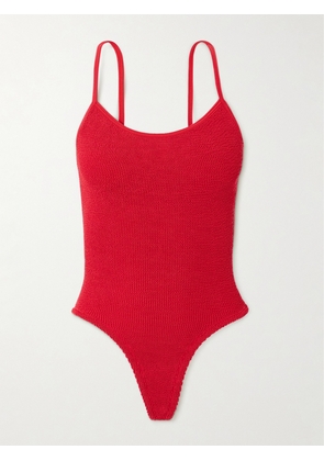 Hunza G - Petra Seersucker Swimsuit - Red - Beachwear One Size