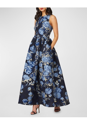 Serra Sleeveless A-Line Floral Jacquard Gown