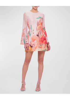 Suzanne Bell-Sleeve Floral-Print Mini Dress