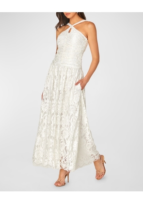 Zania Cutout Floral Lace Halter Maxi Dress